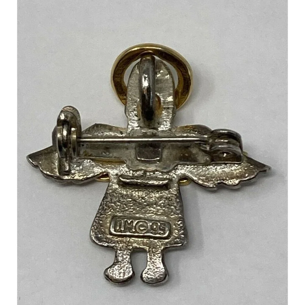 Angel Pin Brooch Vintage Signed IMO 95 Two-tone Gold Tone Silver Tone